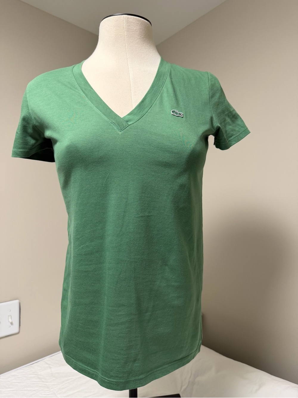 Lacoste Women's V-Neck Tee in Heather Green